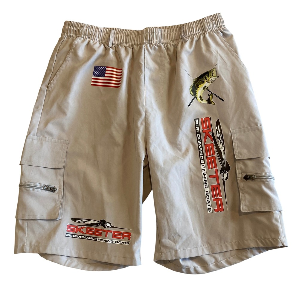 Skeeter Fishing‎ Boats Shorts Mens XL Tan Zip Cargo Pocket Bass USA Lightweight
